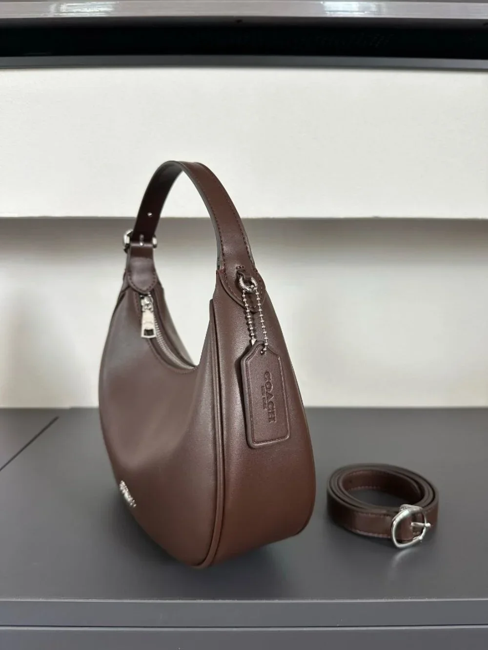 Coach Teri Hobo Brown Crescent-Shaped Armband Bag